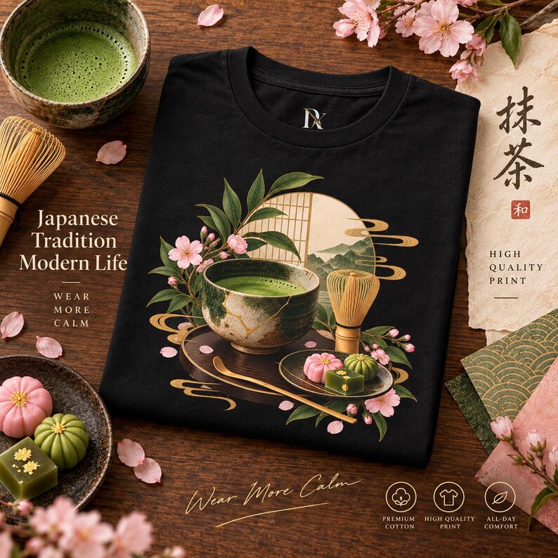 抹茶Tシャツ、日本の茶道Tシャツ、抹茶好きへのギフト 画像 12