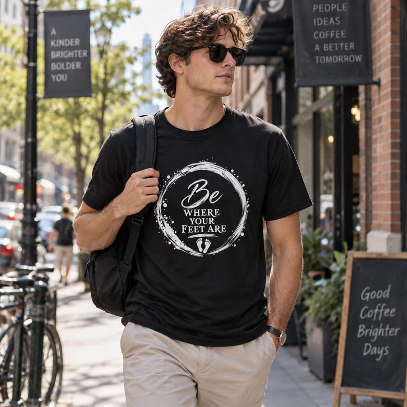 Camiseta "Be Where Your Feet Are", camiseta con cita sobre mindfulness, regalo de Enso Circle Yoga imagen 2