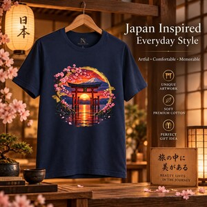 Camiseta Torii Gate, Camiseta Pôr do Sol em Santuário Japonês, Presente de Viagem ao Japão com Estampa de Cerejeiras em Flor imagem 11