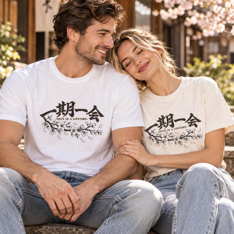 Ichigo Ichie T-Shirt, Japanese Calligraphy Tee, Cherry Blossom Kanji, Once in a Lifetime Gift image 7
