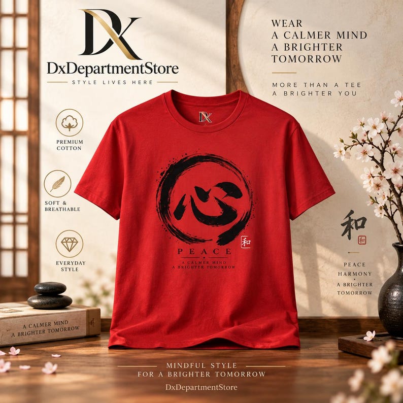 Camiseta com Kanji da Paz, Camiseta Zen Enso Circle, Presente de Meditação com Caligrafia Japonesa imagem 17