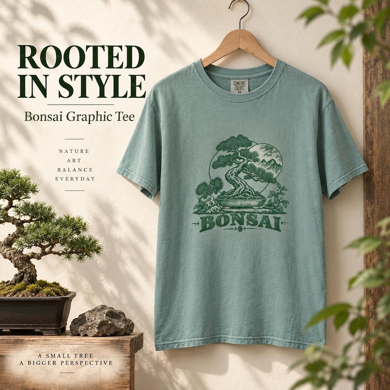 Bonsai-Baum-T-Shirt, Vintage-T-Shirt mit japanischem Pflanzenmotiv, Geschenk für Pflanzenliebhaber Bild 15