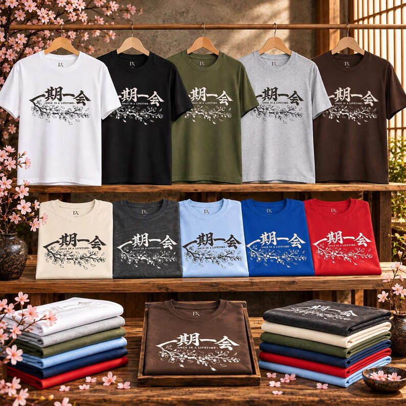 Ichigo Ichie T-Shirt, Japanese Calligraphy Tee, Cherry Blossom Kanji, Once in a Lifetime Gift image 3