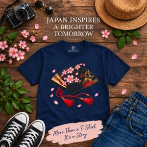 Camiseta japonesa con abanico plegable, camiseta Sensu con estampado de flores de cerezo, regalo para amantes de Japón. imagen 18