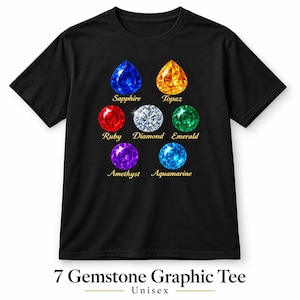 T-shirt unisex con pietre preziose - Simpatica maglietta grafica per amanti delle gemme, maglietta con pietra portafortuna, appassionati di cristalli, regalo per lei immagine 1