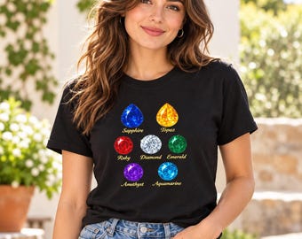 Gemstone T-Shirt, Birthstone Tee, Crystal Lover Gift, Gem Collector Shirt, Sapphire Ruby Emerald Graphic Tee, Gift for Her