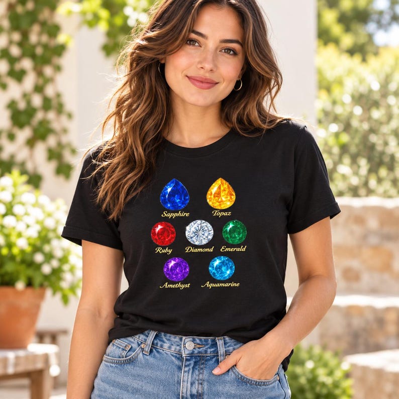 T-shirt unisex con pietre preziose - Simpatica maglietta grafica per amanti delle gemme, maglietta con pietra portafortuna, appassionati di cristalli, regalo per lei immagine 10