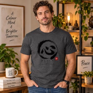 Camiseta com Kanji da Paz, Camiseta Zen Enso Circle, Presente de Meditação com Caligrafia Japonesa imagem 11