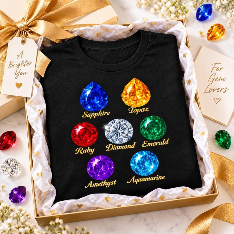 T-shirt unisex con pietre preziose - Simpatica maglietta grafica per amanti delle gemme, maglietta con pietra portafortuna, appassionati di cristalli, regalo per lei immagine 8