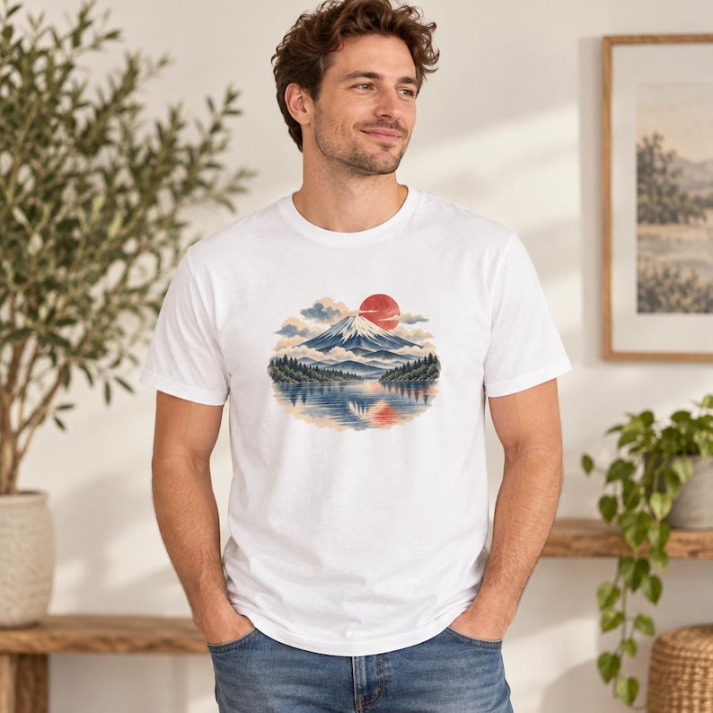T-shirt met de berg Fuji, vintage Japans landschap T-shirt, Japan reiscadeau afbeelding 7