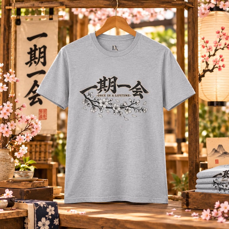 Ichigo Ichie T-Shirt, Japanese Calligraphy Tee, Cherry Blossom Kanji, Once in a Lifetime Gift image 8