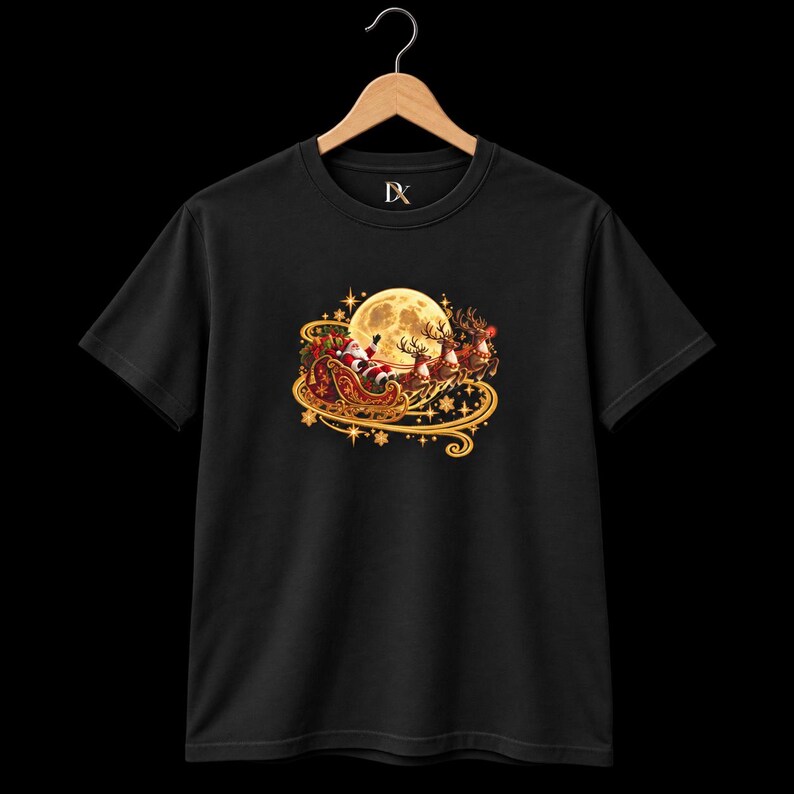 Jultomten Sleigh Barn T-shirt, Ren Måne Jult-shirt, Julklapp för barn bild 9
