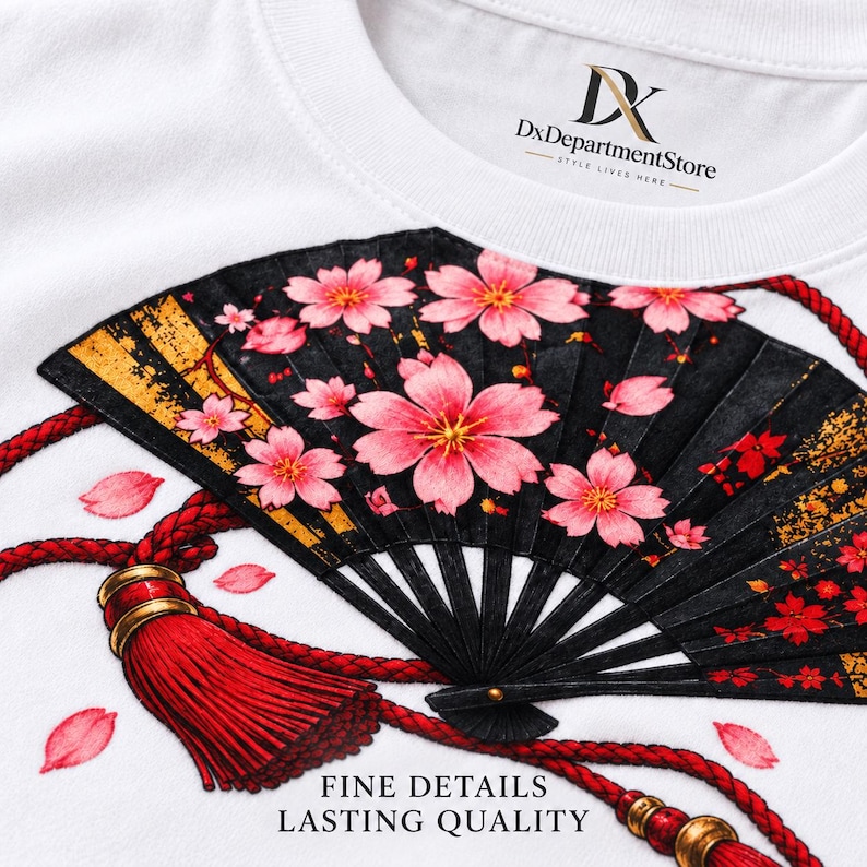 Camiseta japonesa con abanico plegable, camiseta Sensu con estampado de flores de cerezo, regalo para amantes de Japón. imagen 3
