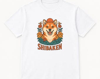 Camiseta unisex de algodón grueso con estampado de perro Shibaken - Camiseta adorable para amantes de los perros, regalo para dueños de mascotas, ropa con temática animal, estilo urbano informal, camiseta con estampado divertido.