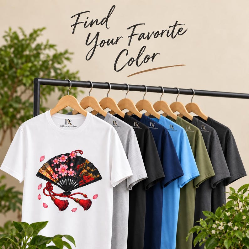 Camiseta japonesa con abanico plegable, camiseta Sensu con estampado de flores de cerezo, regalo para amantes de Japón. imagen 6