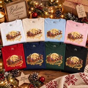 Jultomten Sleigh Barn T-shirt, Ren Måne Jult-shirt, Julklapp för barn bild 5