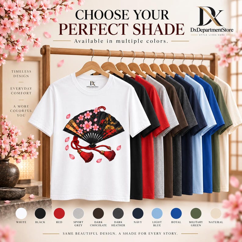 Camiseta japonesa con abanico plegable, camiseta Sensu con estampado de flores de cerezo, regalo para amantes de Japón. imagen 2
