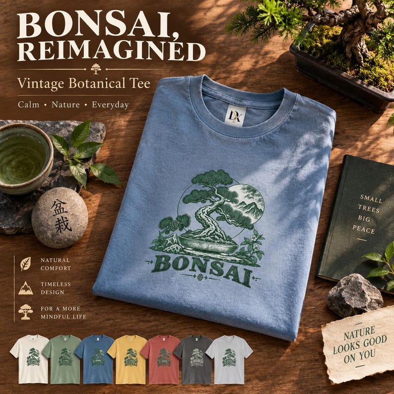 Bonsai-Baum-T-Shirt, Vintage-T-Shirt mit japanischem Pflanzenmotiv, Geschenk für Pflanzenliebhaber Bild 1