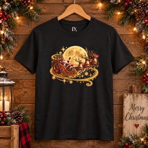 Jultomten Sleigh Barn T-shirt, Ren Måne Jult-shirt, Julklapp för barn bild 16