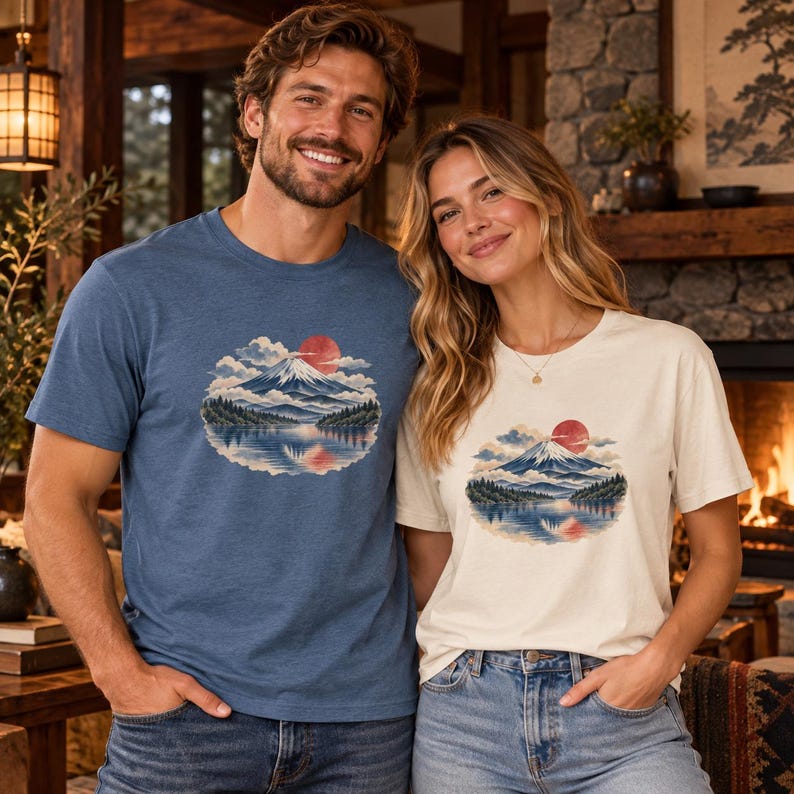 T-shirt met de berg Fuji, vintage Japans landschap T-shirt, Japan reiscadeau afbeelding 10