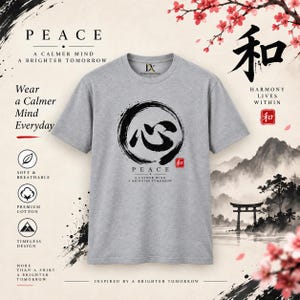 Camiseta com Kanji da Paz, Camiseta Zen Enso Circle, Presente de Meditação com Caligrafia Japonesa imagem 2