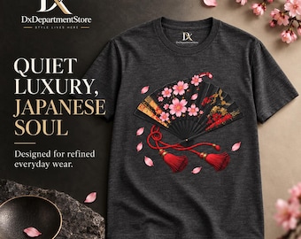 Japanese Folding Fan T-Shirt, Cherry Blossom Sensu Tee, Japan Lover Gift, Sakura Shirt, Japanese Aesthetic Graphic Tee, Gift for Her