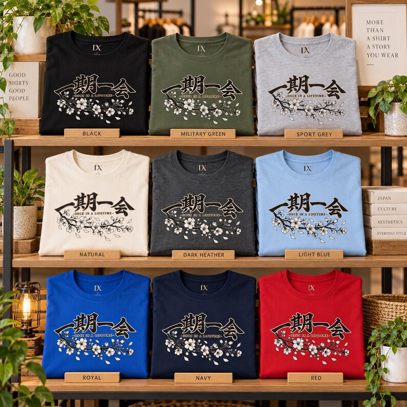 Ichigo Ichie T-Shirt, Japanese Calligraphy Tee, Cherry Blossom Kanji, Once in a Lifetime Gift image 13