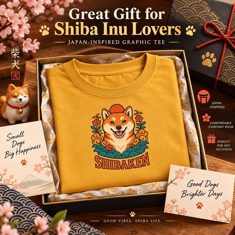 Shiba-Inu-T-Shirt, süßes japanisches Hunde-T-Shirt, Geschenk für Shiba-Mama, Shirt für Hundeliebhaber, Kawaii-Shiba-Grafik-T-Shirt, Unisex-Shirt mit japanischer Kunst Bild 7