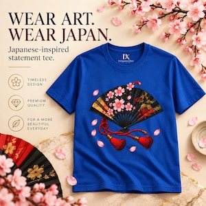 Camiseta japonesa con abanico plegable, camiseta Sensu con estampado de flores de cerezo, regalo para amantes de Japón. imagen 14