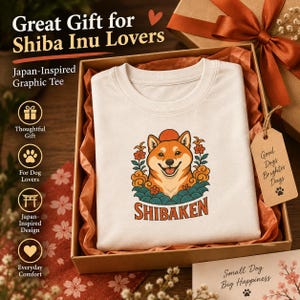 Shiba-Inu-T-Shirt, süßes japanisches Hunde-T-Shirt, Geschenk für Shiba-Mama, Shirt für Hundeliebhaber, Kawaii-Shiba-Grafik-T-Shirt, Unisex-Shirt mit japanischer Kunst Bild 1