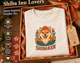 Shiba-Inu-T-Shirt, süßes japanisches Hunde-T-Shirt, Geschenk für Shiba-Mama, Shirt für Hundeliebhaber, Kawaii-Shiba-Grafik-T-Shirt, Unisex-Shirt mit japanischer Kunst