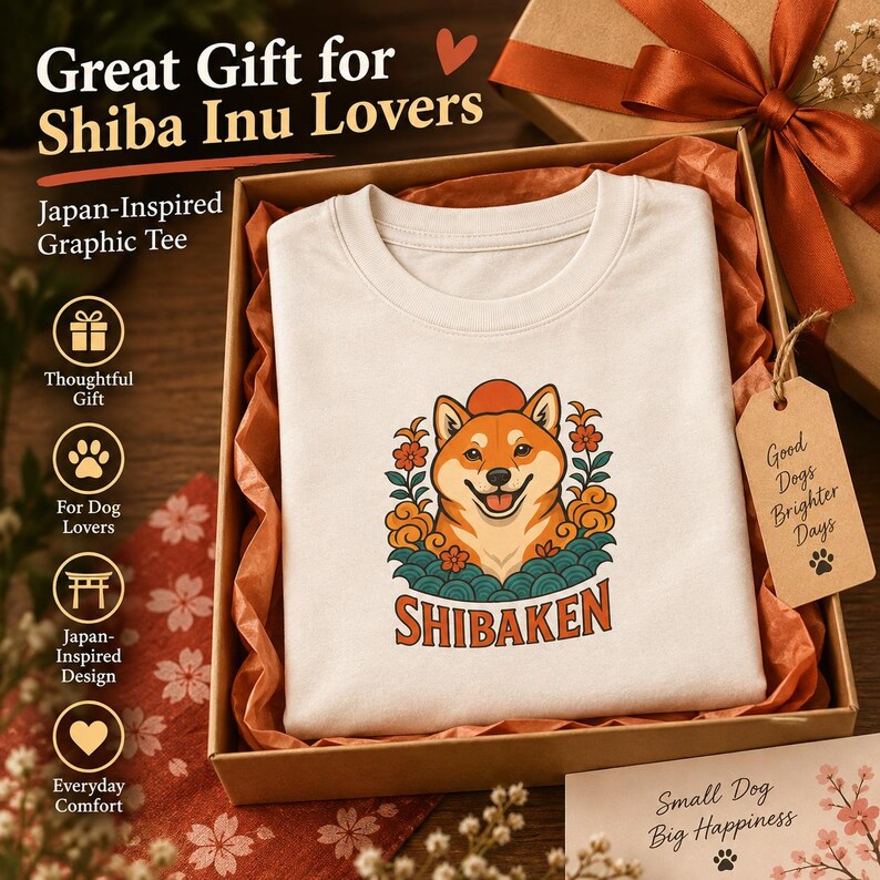 Shiba-Inu-T-Shirt, süßes japanisches Hunde-T-Shirt, Geschenk für Shiba-Mama, Shirt für Hundeliebhaber, Kawaii-Shiba-Grafik-T-Shirt, Unisex-Shirt mit japanischer Kunst Bild 1