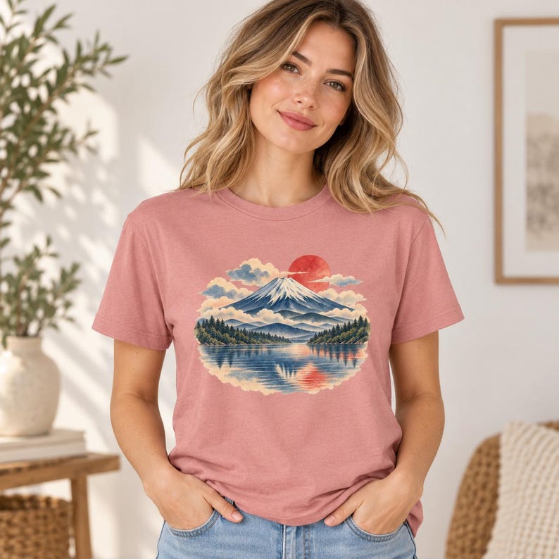 T-shirt met de berg Fuji, vintage Japans landschap T-shirt, Japan reiscadeau afbeelding 8