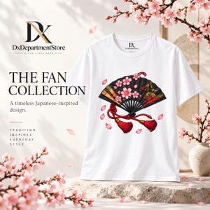 Camiseta japonesa con abanico plegable, camiseta Sensu con estampado de flores de cerezo, regalo para amantes de Japón. imagen 12