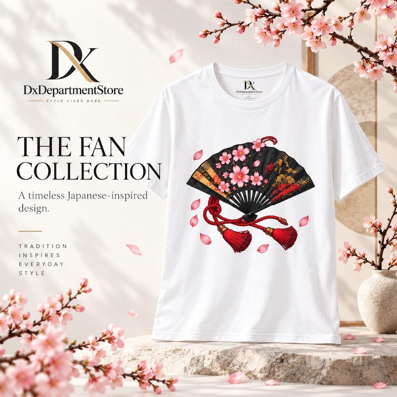 Camiseta japonesa con abanico plegable, camiseta Sensu con estampado de flores de cerezo, regalo para amantes de Japón. imagen 12