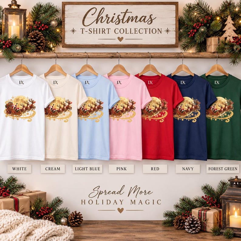Jultomten Sleigh Barn T-shirt, Ren Måne Jult-shirt, Julklapp för barn bild 4