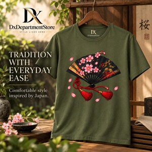 Camiseta japonesa con abanico plegable, camiseta Sensu con estampado de flores de cerezo, regalo para amantes de Japón. imagen 7