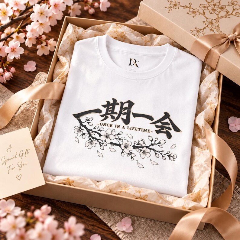 Ichigo Ichie T-Shirt, Japanese Calligraphy Tee, Cherry Blossom Kanji, Once in a Lifetime Gift image 14