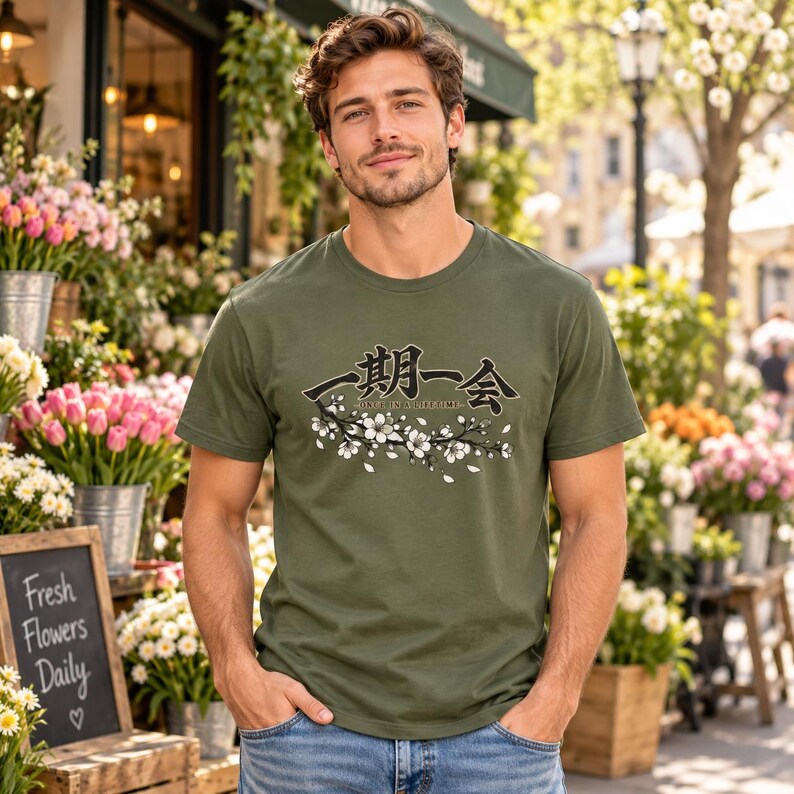 Ichigo Ichie T-Shirt, Japanese Calligraphy Tee, Cherry Blossom Kanji, Once in a Lifetime Gift image 11