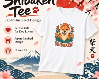 Camiseta unisex de algodón grueso con estampado de perro Shibaken - Camiseta adorable para amantes de los perros, regalo para dueños de mascotas, ropa con temática animal, estilo urbano informal, camiseta con estampado divertido.