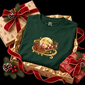 Jultomten Sleigh Barn T-shirt, Ren Måne Jult-shirt, Julklapp för barn bild 3