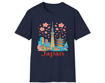 Japan city tee, Sky Tower Unisex T-Shirt, Cherry Blossom, Floral Tee, Travel Shirt, Japan Souvenir, Spring Fashion, Gift Idea