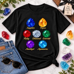 T-shirt unisex con pietre preziose - Simpatica maglietta grafica per amanti delle gemme, maglietta con pietra portafortuna, appassionati di cristalli, regalo per lei immagine 5