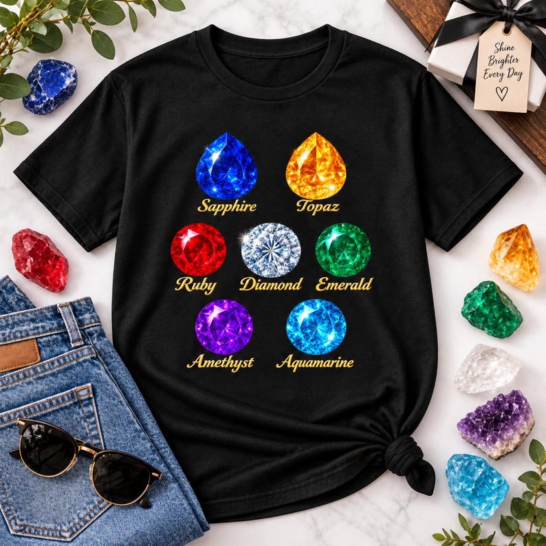 T-shirt unisex con pietre preziose - Simpatica maglietta grafica per amanti delle gemme, maglietta con pietra portafortuna, appassionati di cristalli, regalo per lei immagine 5