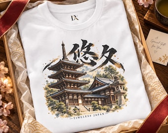 Camiseta con diseño de templo japonés, pagoda de cinco pisos, kanji Yukyu, regalo de viaje a Japón