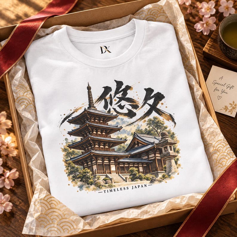 Camiseta con diseño de templo japonés, pagoda de cinco pisos, kanji Yukyu, regalo de viaje a Japón imagen 1
