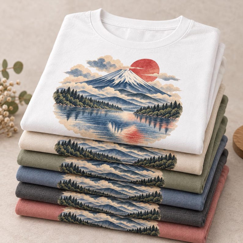 T-shirt met de berg Fuji, vintage Japans landschap T-shirt, Japan reiscadeau afbeelding 11