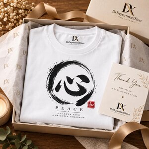Camiseta com Kanji da Paz, Camiseta Zen Enso Circle, Presente de Meditação com Caligrafia Japonesa imagem 10