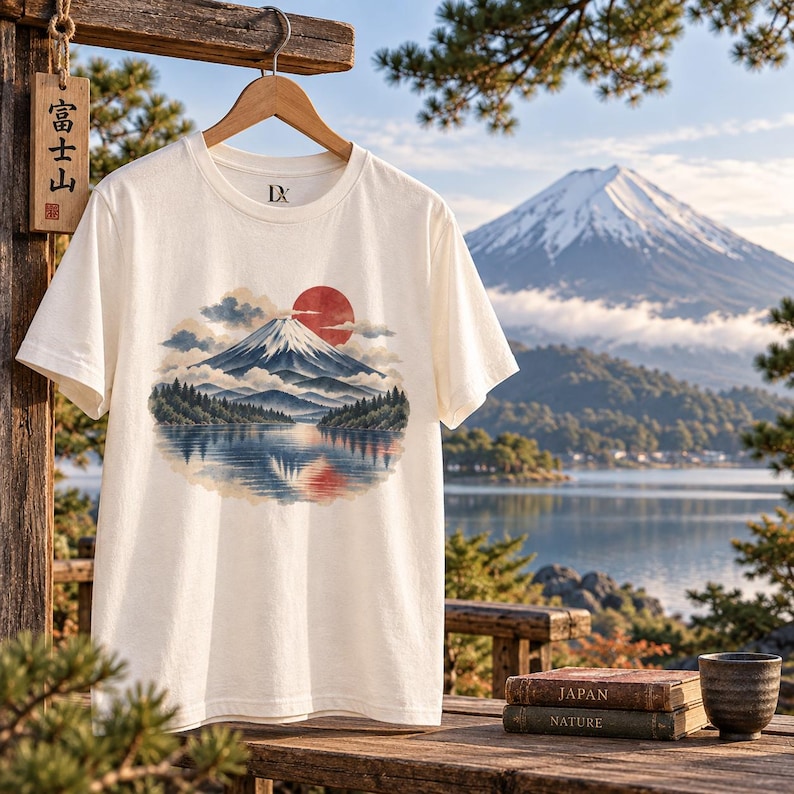 T-shirt met de berg Fuji, vintage Japans landschap T-shirt, Japan reiscadeau afbeelding 1