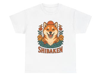 Shibaken-hond uniseks zwaar katoenen T-shirt - schattig shirt voor hondenliefhebbers, cadeau huisdiereigenaar, kleding met dierenthema, casual streetwear, leuk grafisch T-shirt
